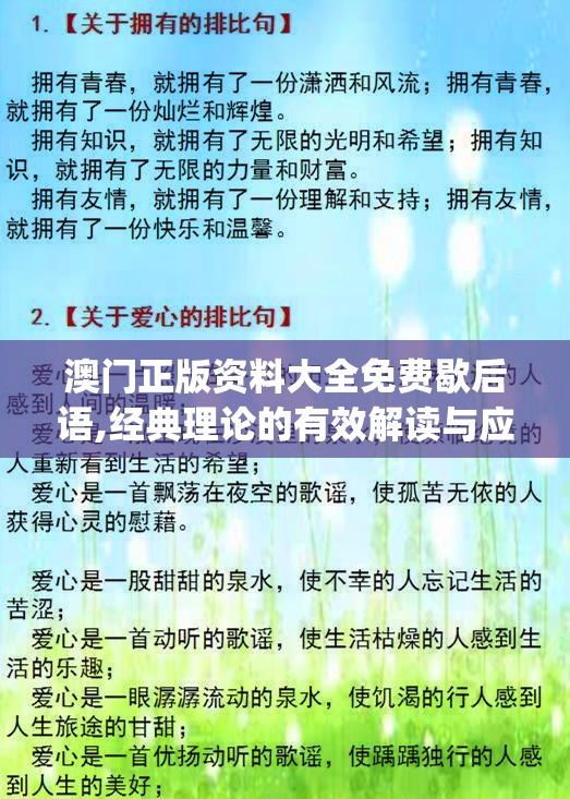 澳门正版资料大全免费歇后语,经典理论的有效解读与应用_个人版.0.99