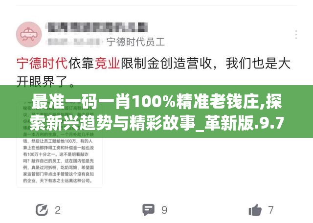 最准一码一肖100%精准老钱庄,探索新兴趋势与精彩故事_革新版.9.728